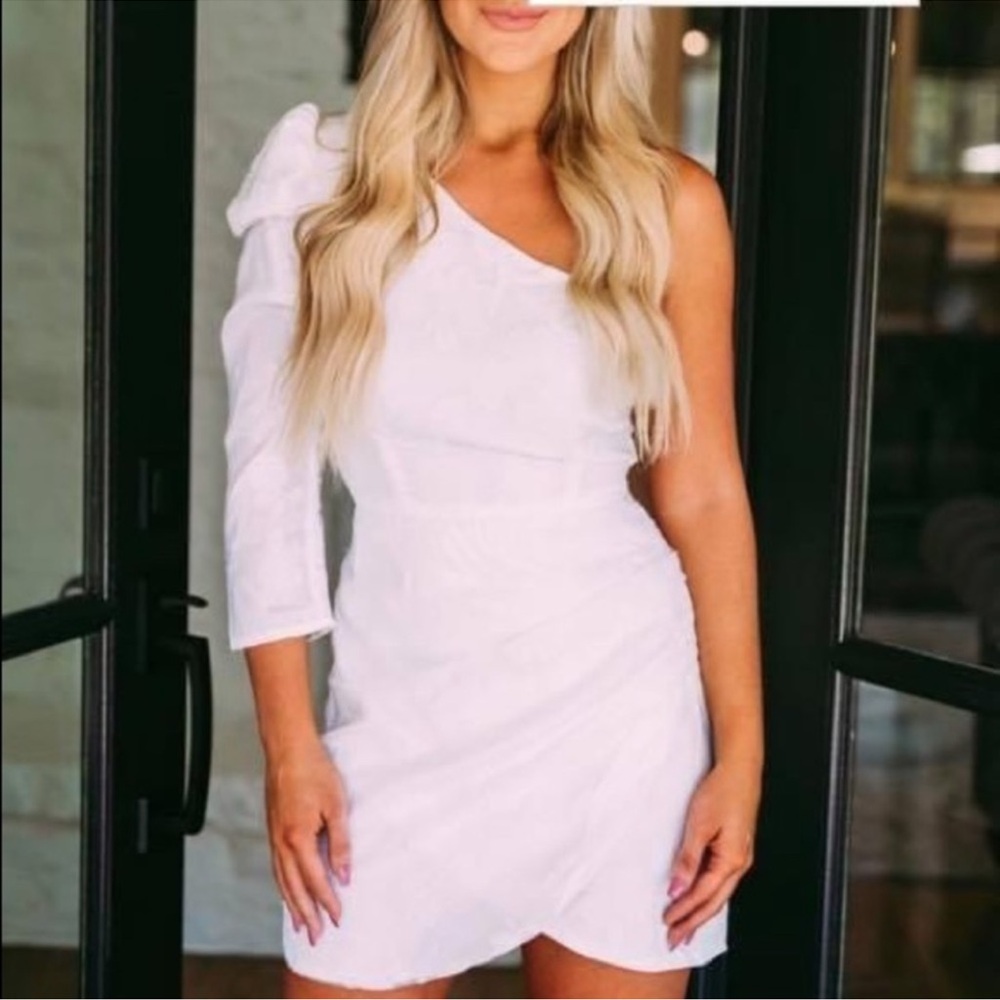 One shoulder white mini dress